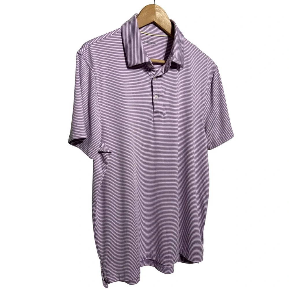 J Crew‎ Performance Polo Golf Shirt Purple White Stripe Size Large Retail: $79